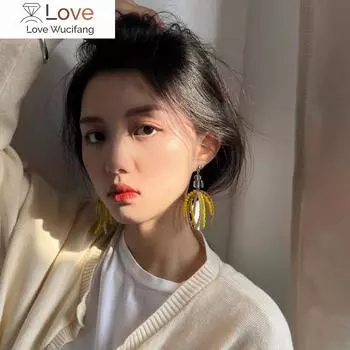 Летние ярко-желтые серьги-кисточки ручной работы из бисера для женщин, серьги из акриловой смолы, темпераментные украшения