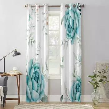 Летние Растения Цветы Акварельные Оконные Шторы для Гостиной Спальня Шторы Современные Кухонные Жалюзи Портьеры Шторы 135W x 60H(cm) x1