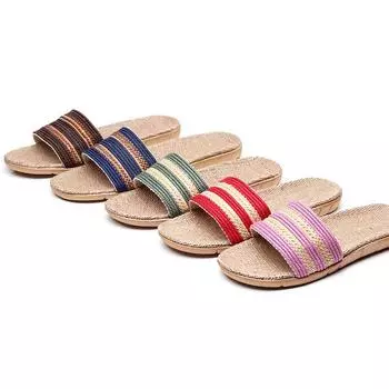 Летние ретро-модные тканые пляжные тапочки из льна EVA 35 зелёный