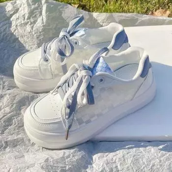 Летние ретро сетчатые белые туфли для девочек, новые универсальные дышащие повседневные спортивные туфли Ins, модная женская обувь 35 синий