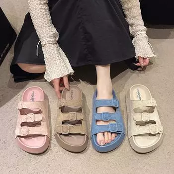 Летние ретро-тапочки с толстой подошвой, женская верхняя одежда Tide с одним словом Drag, пляжные сандалии для отдыха, тапочки, женская модная дышащая обувь 34