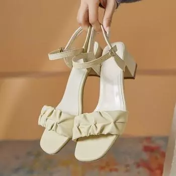 Летние резиновые женские тапочки 2024 года, босоножки с открытым носком, модельные туфли, женские босоножки на высоком каблуке, туфли-лодочки на квадратном каблуке, женская обувь 35 жёлтый