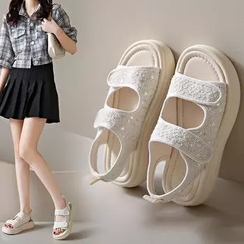 Летние римские спортивные сандалии с толстой подошвой для женщин 35 бежевый