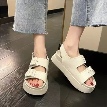 Летние римские свадебные босоножки на толстой подошве 35 белый