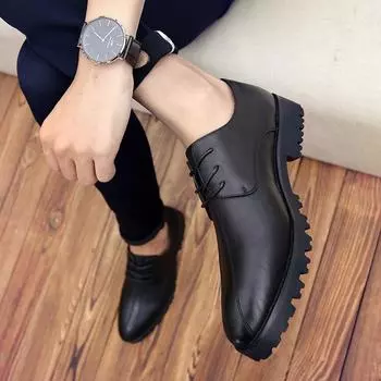 Летние роскошные простые мужские туфли большого размера с острым носком, увеличивающие рост, водонепроницаемые деловые кожаные туфли для мужчин 38 чёрный