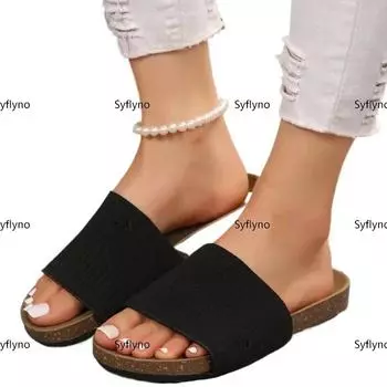 Летние роскошные сандалии, женские модные тапочки на плоской подошве, нескользящие тапочки с открытым носком, женская пляжная обувь, размер 35-43 35 чёрный