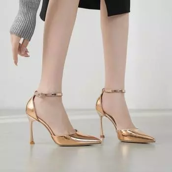 Летние роскошные сексуальные женские босоножки с острым носком из лакированной кожи с пряжкой на высоком каблуке, золотистые туфли для вечеринки и свадьбы, большие размеры 35