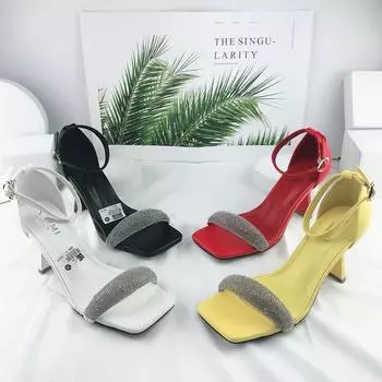 Летние роскошные женские босоножки на высоком каблуке с блестками и кристаллами на высоком каблуке 8,5 см, женские свадебные босоножки на низком каблуке, желтые туфли для выпускного вечера 37 чёрный