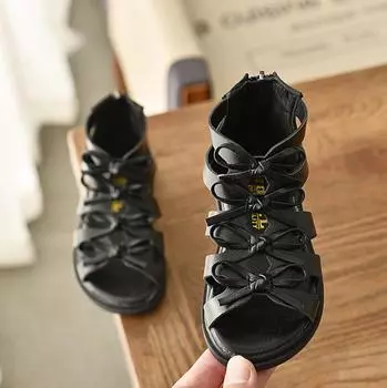 Летние розовые сандалии для девочек, модные римские сапоги, детские сандалии-гладиаторы с высоким берцем, детские сандалии для малышей, обувь высокого качества для девочек 21 розовый