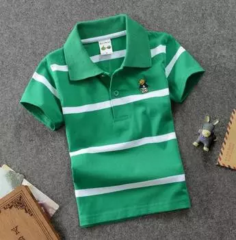 Летние рубашки для мальчиков и девочек, детские футболки с коротким рукавом, детская футболка среднего и большого размера, хлопковая рубашка-поло в полоску 100cm