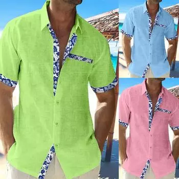 Летние рубашки для мужчин Повседневные рубашки с коротким рукавом Блузки Однотонные рубашки с отложным воротником Официальные пляжные рубашки Мужская одежда S белый