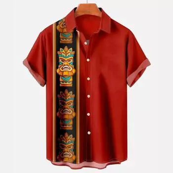 Летние рубашки с 3D-принтом Hawaiian Tiki, мужская модная рубашка, повседневная рубашка Harajuku Vintage Streetwear, рубашка с коротким рукавом, блузка, мужская одежда S