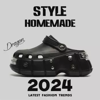 Летние сандалии Baotou Rivet 2024 года: Тапочки-полутапочки унисекс на платформе с парижской тематикой и толстой подошвой 41