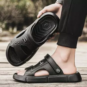 Летние сандалии без застежек: Нескользящие, износостойкие туфли для пап и шлепанцы двойного назначения для вождения. 44-45 коричневый