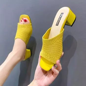 Летние сандалии большого размера, женская обувь, женские шлепанцы, босоножки на высоком квадратном каблуке с открытым носком, женская обувь, повседневная обувь на квадратном каблуке, 2023 35 чёрный