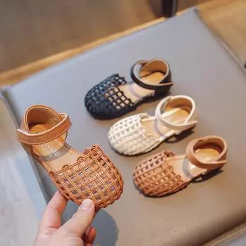 Летние сандалии для девочек, детская обувь для принцесс, детские плетеные сандалии, удобные детские с мягкой подошвой, повседневная пляжная обувь для детей 21