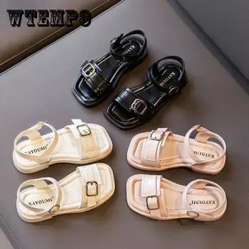 Летние сандалии для девочек, легкие повседневные сандалии на мягкой подошве, нескользящие однотонные сандалии принцессы 37