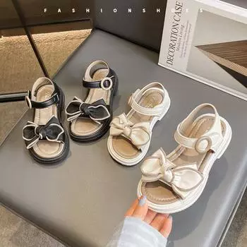 Летние сандалии для девочек, милая принцесса, милый бант-бабочка, детская пляжная обувь с открытым носком, мягкие детские летние сандалии 26-37, новые 26 бежевый