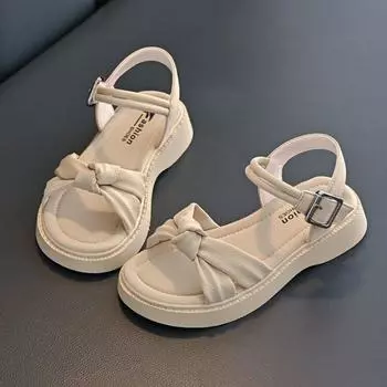 Летние сандалии для девочек, мягкая подошва, студенческая пляжная обувь, стильные спортивные туфли для ручья 26 бежевый