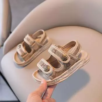 Летние сандалии для мальчиков, повседневная детская обувь, модные дышащие пляжные сандалии с открытым носком для мальчиков 21 серый