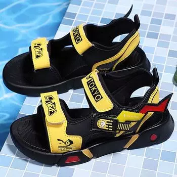 Летние сандалии для мальчиков, уличная пляжная обувь, повседневная обувь, сандалии для девочек, уличная детская обувь 28 красный/чёрный