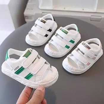 Летние сандалии для маленьких детей, трендовая модная детская обувь для маленьких мальчиков и девочек, нескользящая прогулочная обувь на мягкой подошве 16 (insole 13cm) чёрный