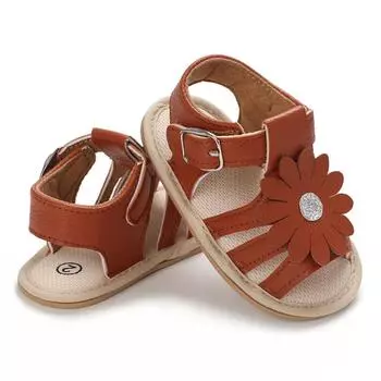 Летние сандалии для маленьких девочек, повседневные пляжные сандалии-гладиаторы из искусственной кожи с цветочным рисунком, противоскользящая мягкая подошва, обувь для первых прогулок для новорожденных, 0-18 месяцев 2/M