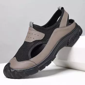 Летние сандалии для папы, туфли для вождения, удобные повседневные сандалии, легкая мягкая подошва, мужская обувь, модная 38 чёрный