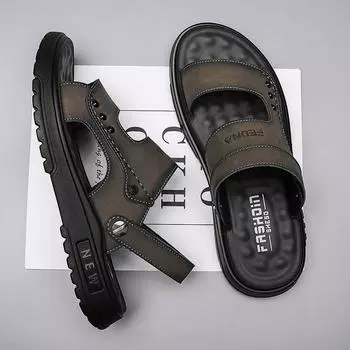 Летние сандалии для вождения двойного назначения для отдыха на открытом воздухе для водителя повседневные пляжные тапочки с нескользящей мягкой подошвой 38 чёрный