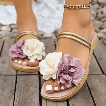 Летние сандалии для женщин, модные, в стиле феи, с плоским дном и открытым носком, из натуральной кожи, нескользящие, женские туфли 38-39