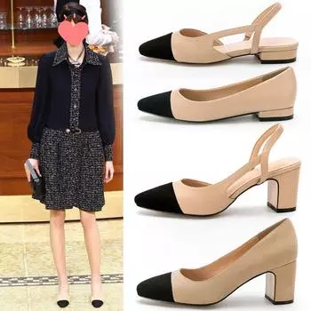 Летние сандалии для женщин на высоком каблуке, сандалии в стиле ретро с закрытым квадратным носком, свадебные туфли для девочек, элегантные женские туфли на низком каблуке 35 абрикосовый