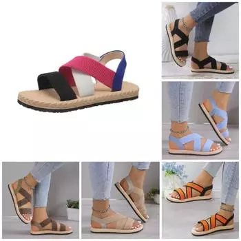 Летние сандалии для женщин Весенние римские туфли на плоской подошве Пляжные сандалии Мягкая подошва Большие размеры Цветочные сандалии для женщин Платформа 43