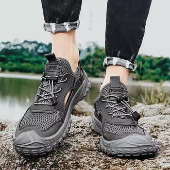 Летние сандалии, дышащая пляжная обувь для мужчин, удобная простая винтажная обувь, мужская обувь, тапочки, сандалии 39-44 39 чёрный