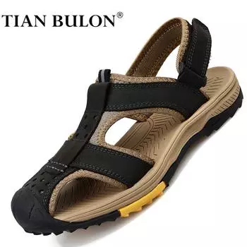 Летние сандалии из коровьей кожи, мужские нескользящие, крутые, повседневные, дышащие, походные, мужские, пляжные сандалии, размер 47 46