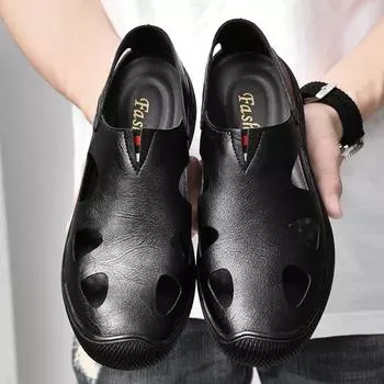 Летние сандалии из натуральной кожи для мужчин, высококачественные дышащие мокасины, мужская обувь для отдыха на открытом воздухе, брендовая дизайнерская обувь для вождения 37