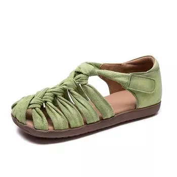 Летние сандалии из плетеной кожи для женщин, винтажные туфли-слайды из коровьей кожи с мягкой подошвой 35 зелёный