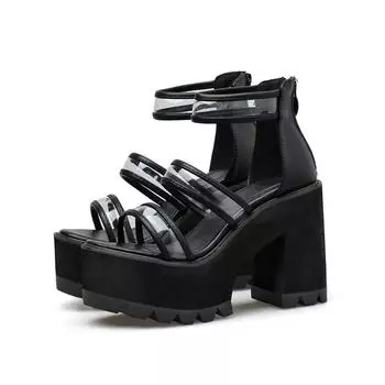 Летние сандалии из ПВХ, женская обувь на платформе и массивном каблуке, летняя обувь на молнии сзади, высокое качество 34 чёрный