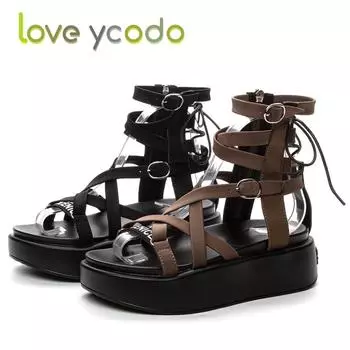 Летние сандалии Leica из ледяного шелка Love Ycodo, женские повседневные пляжные сандалии на толстой подошве с увеличенной толстой подошвой для девочек и студентов 39 чёрный