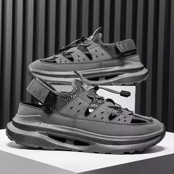 Летние сандалии, мужские дышащие повседневные тапочки, мужская легкая пляжная обувь, мужские уличные мужские сандалии в римском стиле, тренд хорошего качества 41 чёрный