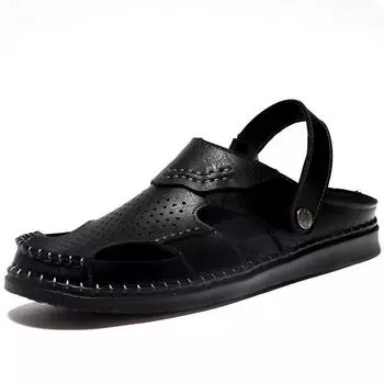 Летние сандалии мужские кожаные ручной работы подошвы прохладные шлепанцы легкие два способа носки одна педаль уличные большого размера пляжная обувь мужская 38