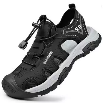 Летние сандалии мужские кожаные универсальные дышащие с полыми отверстиями повседневные туфли для улицы спортивные сумка голова римские пляжные туфли прилив 39