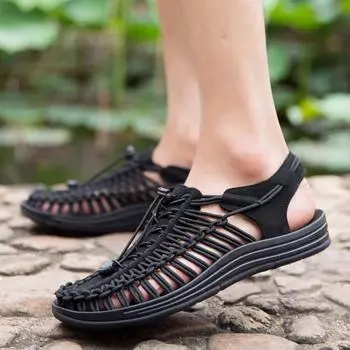 Летние сандалии, мужские нескользящие пляжные туфли Baotou, тапочки, повседневная римская обувь ручной работы, индивидуальная обувь 39