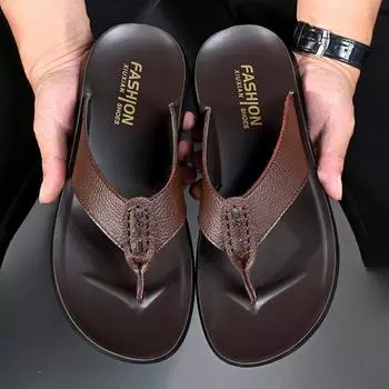 Летние сандалии, мужские шлепанцы, повседневная пляжная обувь, дышащие домашние нескользящие тапочки из натуральной кожи 38