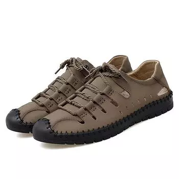 Летние сандалии, мужские уличные походные туфли для мужчин, классические повседневные кожаные сандалии, мужские большие размеры 47, хорошее качество 38 чёрный