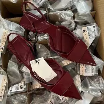 Летние сандалии на плоской подошве для женщин, шикарный дизайн, сексуальный, острый носок, повседневные, с ремешком сзади, неглубокие мюли с открытой пяткой, винная офисная обувь 37