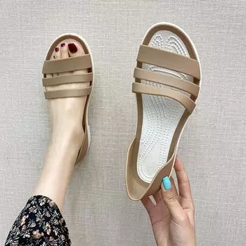 Летние сандалии на плоской подошве, шлепанцы с открытым носком, повседневная пляжная уличная женская прозрачная обувь 36 чёрный