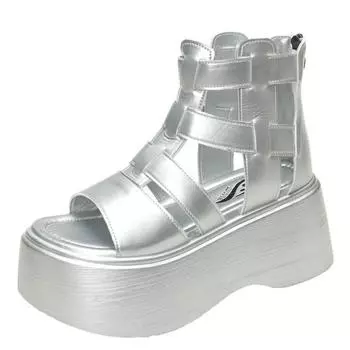 Летние сандалии на танкетке 7,5 см, кроссовки, новые женские пляжные шлепанцы на высокой платформе, повседневные сандалии, дышащие тапочки для ходьбы 34 бежевый