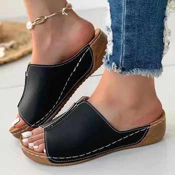 Летние сандалии на танкетке, женские шлепанцы на платформе большого размера, удобная нескользящая обувь, женская пляжная обувь с открытым носком, Chaussure Femme 36
