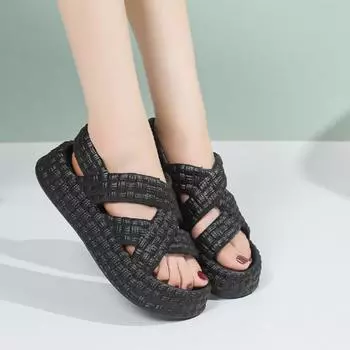 Летние сандалии на толстой подошве. Верхняя одежда. Женские легкие полые нескользящие пляжные туфли. Сандалии на мягкой подошве. 40-41 чёрный