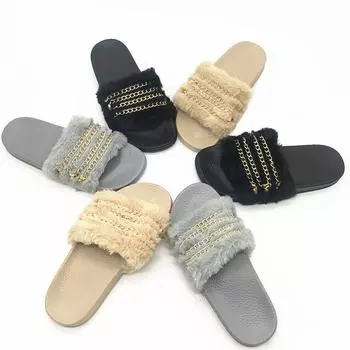 Летние сандалии Повседневные тапочки на плоской подошве Сандалии с перекрестными цепочками Женские шерстяные шлепанцы на платформе Тапочки Сандалии 41 серый